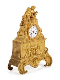 A Louis XV Style Gilt Bronze Figural Mantel Clock