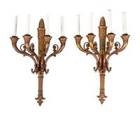 A Pair of Empire Style Gilt Bronze Four-Light Sconces