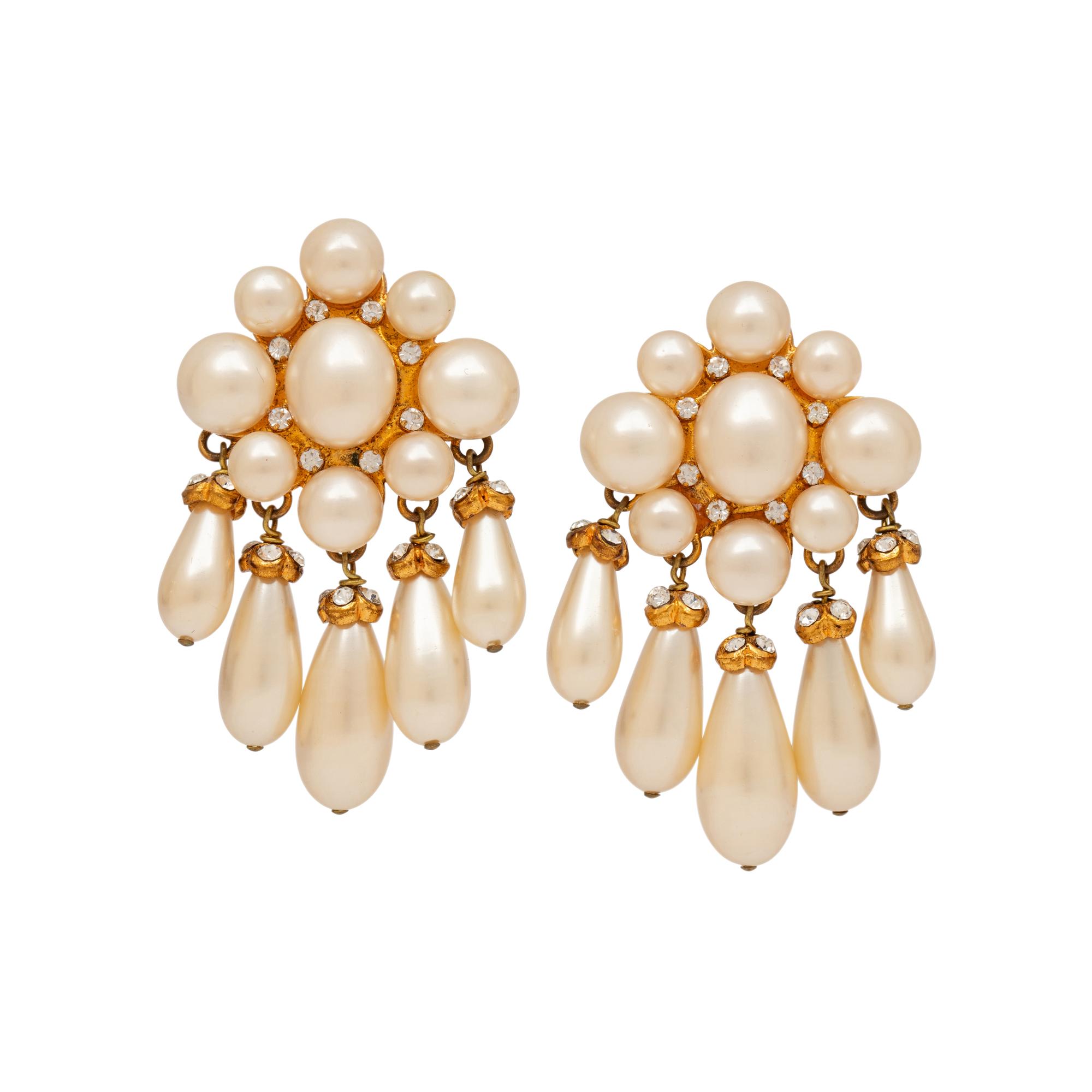 Chanel, Gripoix Pearl Chandelier Ear Clips
