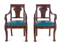 A Pair of Baltic Neoclassical Carved Mahogany Armchairs