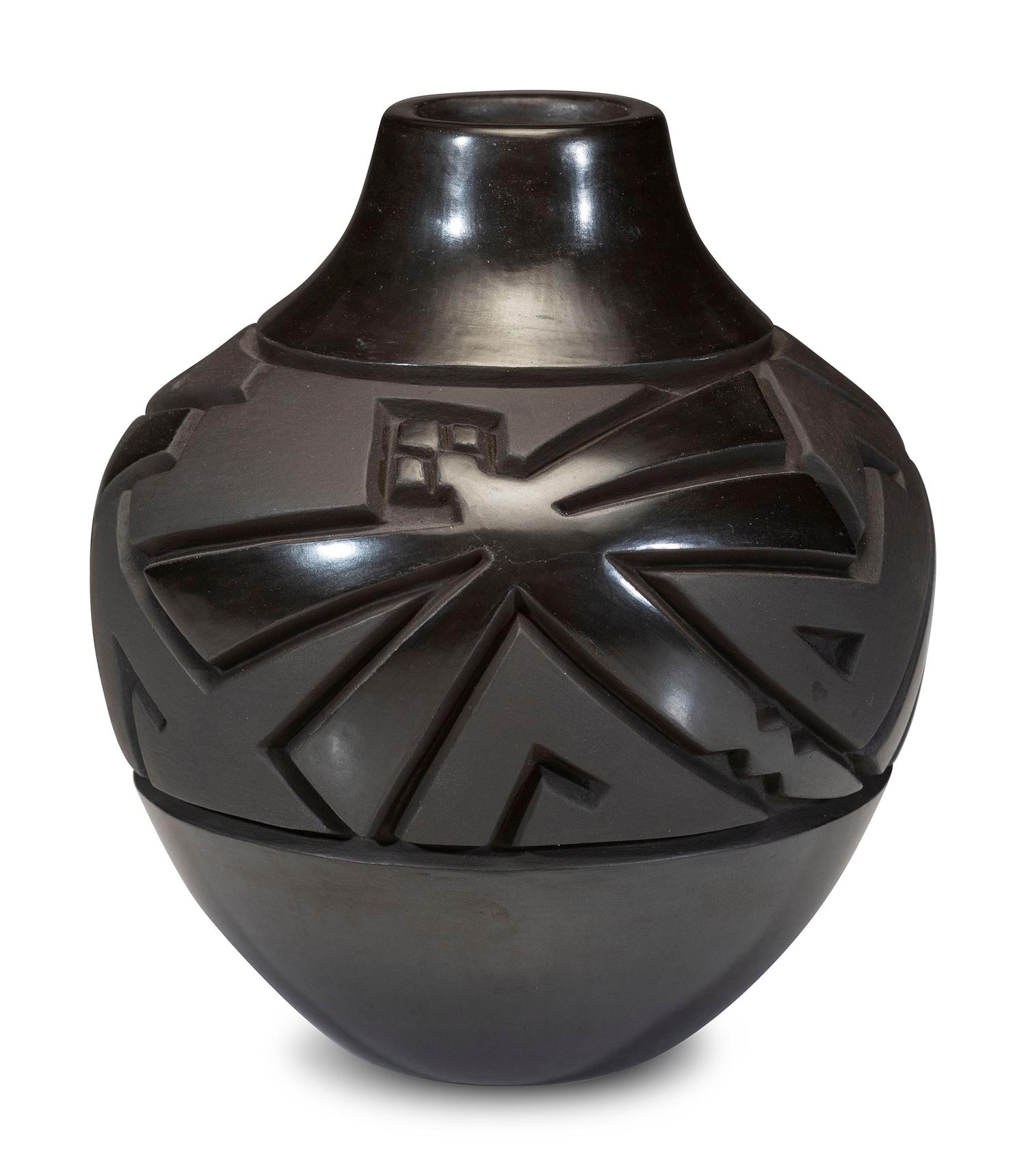Deeply Carved Blackware Pottery Jar, with Dragonfly and Bear, 2004