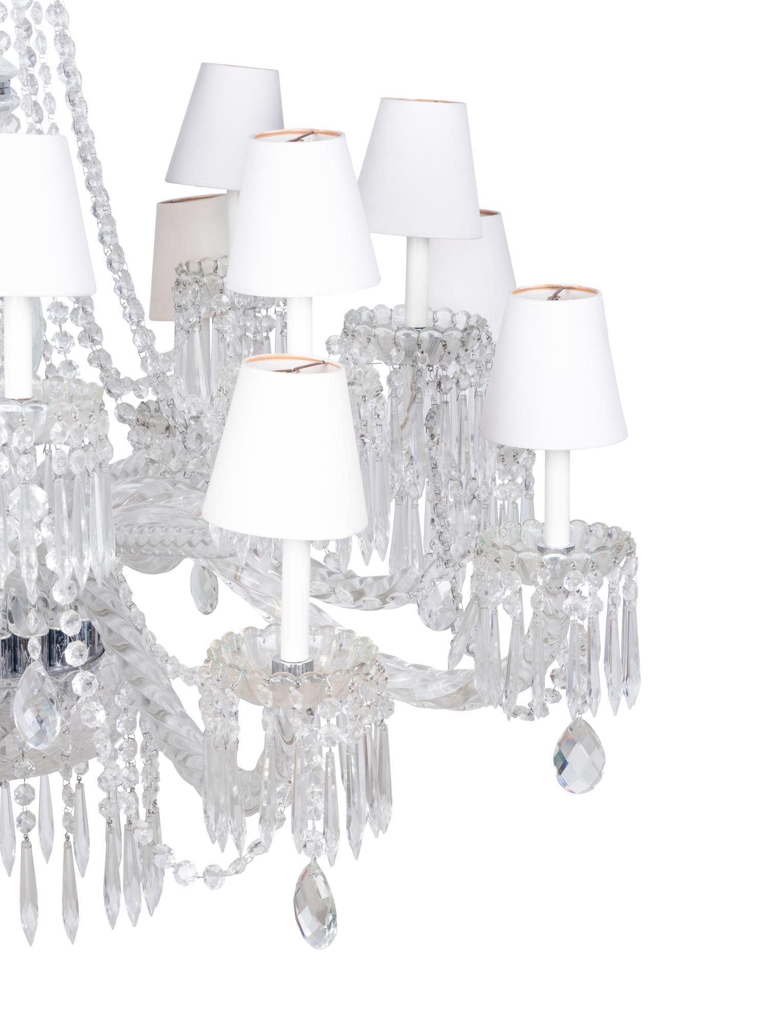 A Pair of Cut Glass Sixteen-Light Chandeliers