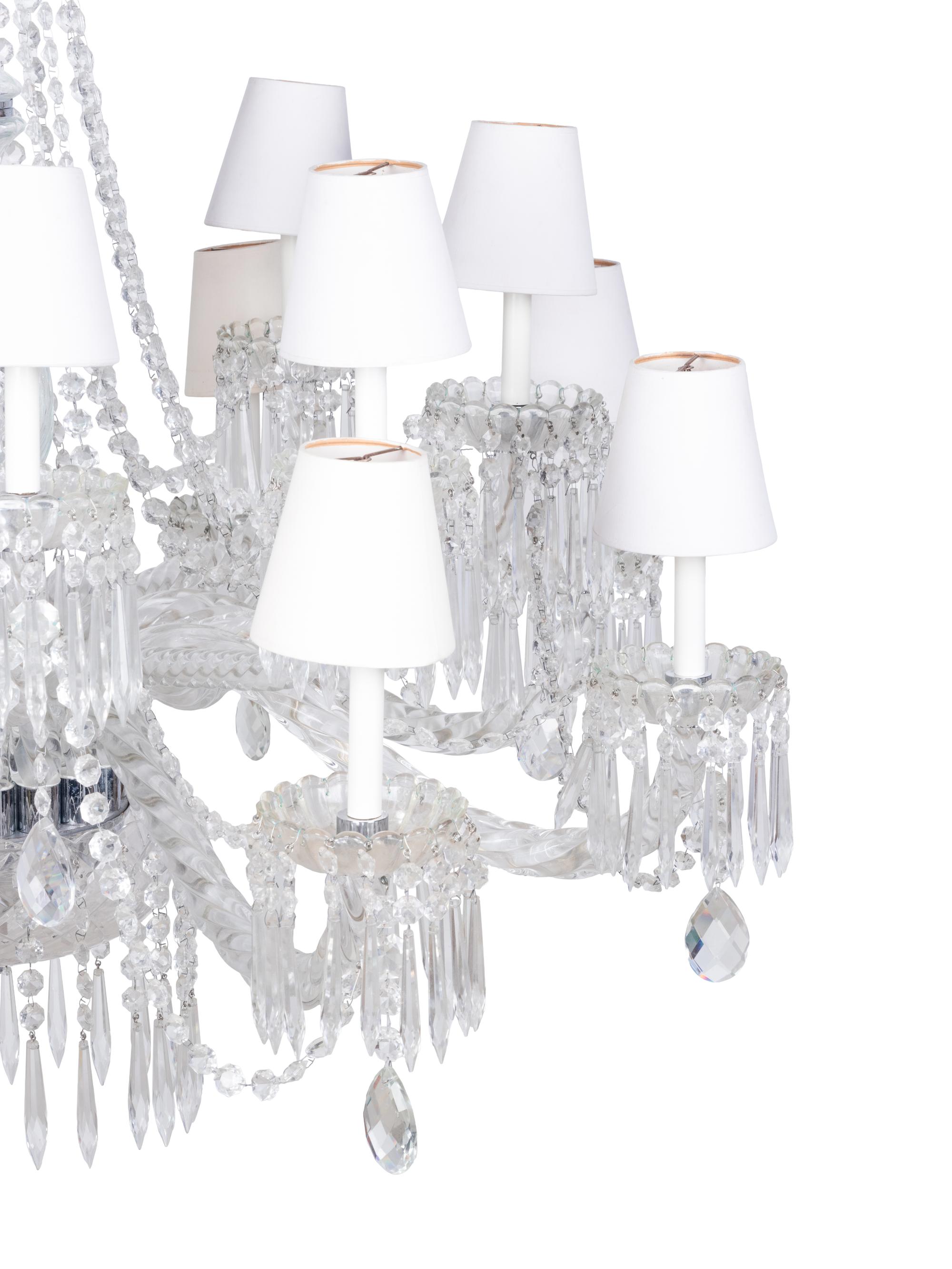 A Pair of Cut Glass Sixteen-Light Chandeliers