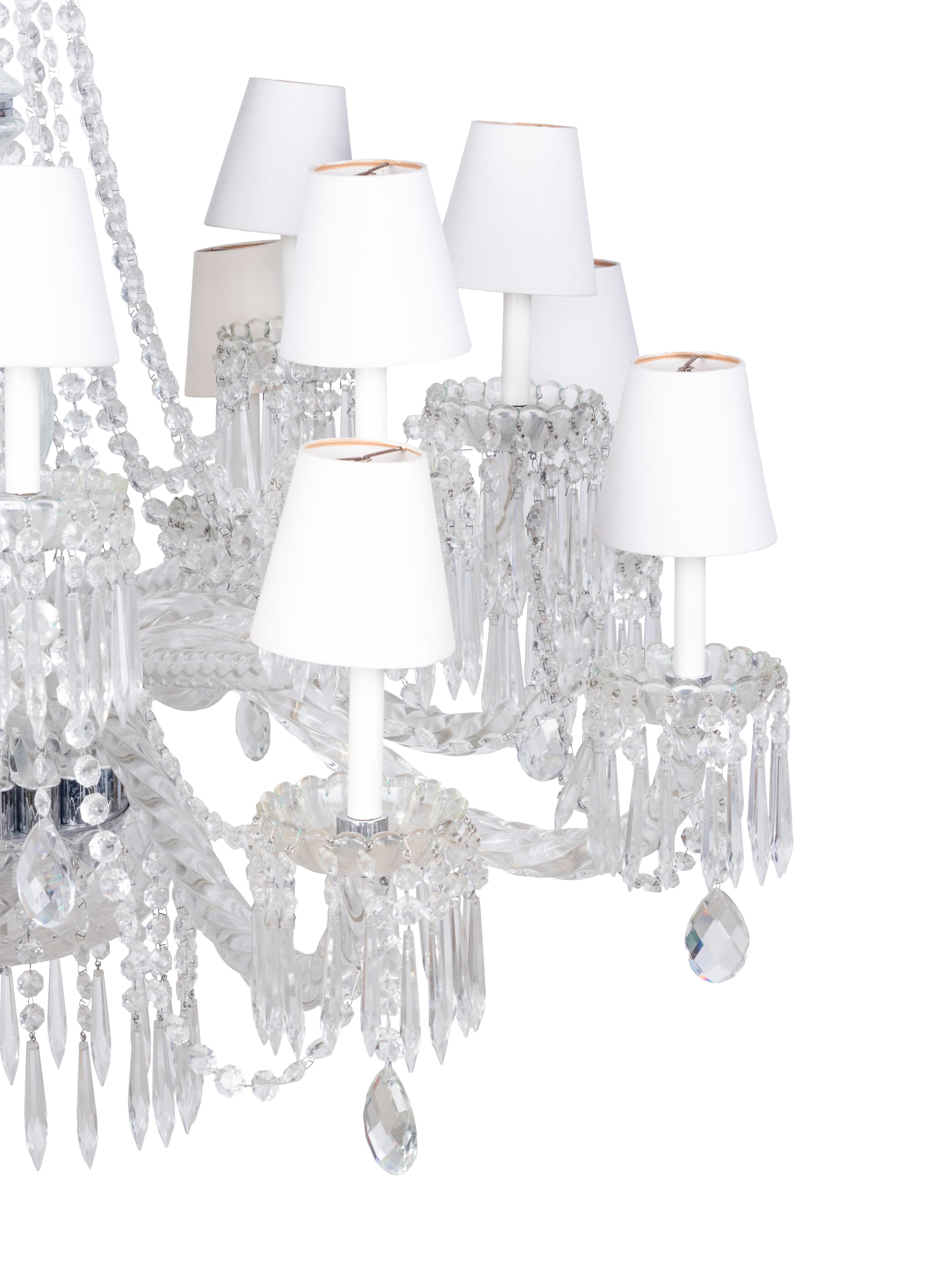 A Pair of Cut Glass Sixteen-Light Chandeliers