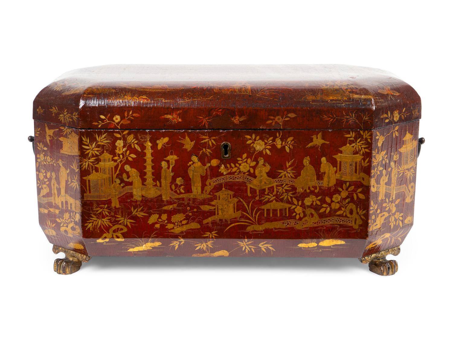 A Chinese Export Black and Gilt Chinoiserie Lacquered Tea Caddy — CIRCA 1850