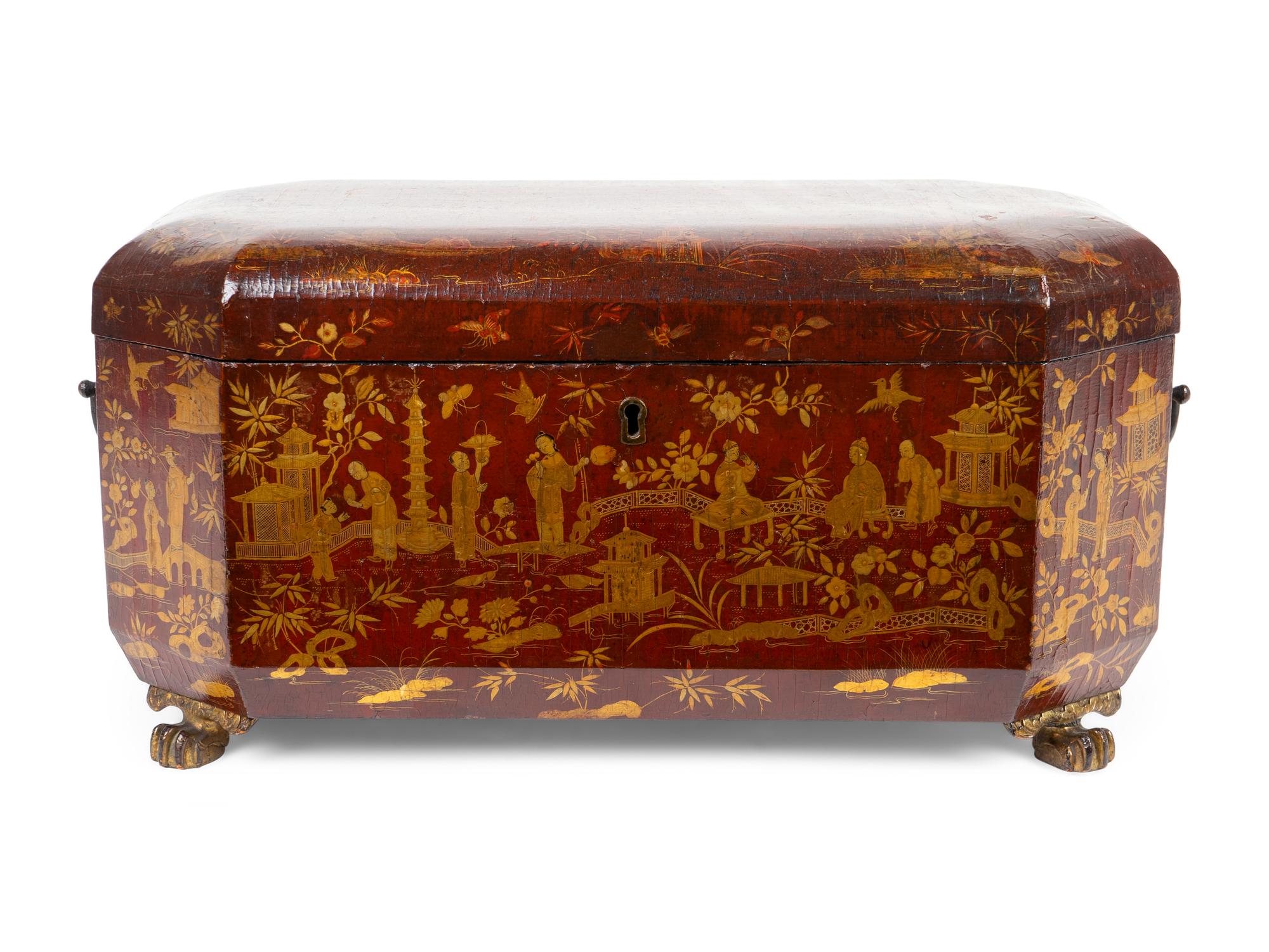 A Chinese Export Black and Gilt Chinoiserie Lacquered Tea Caddy — CIRCA 1850