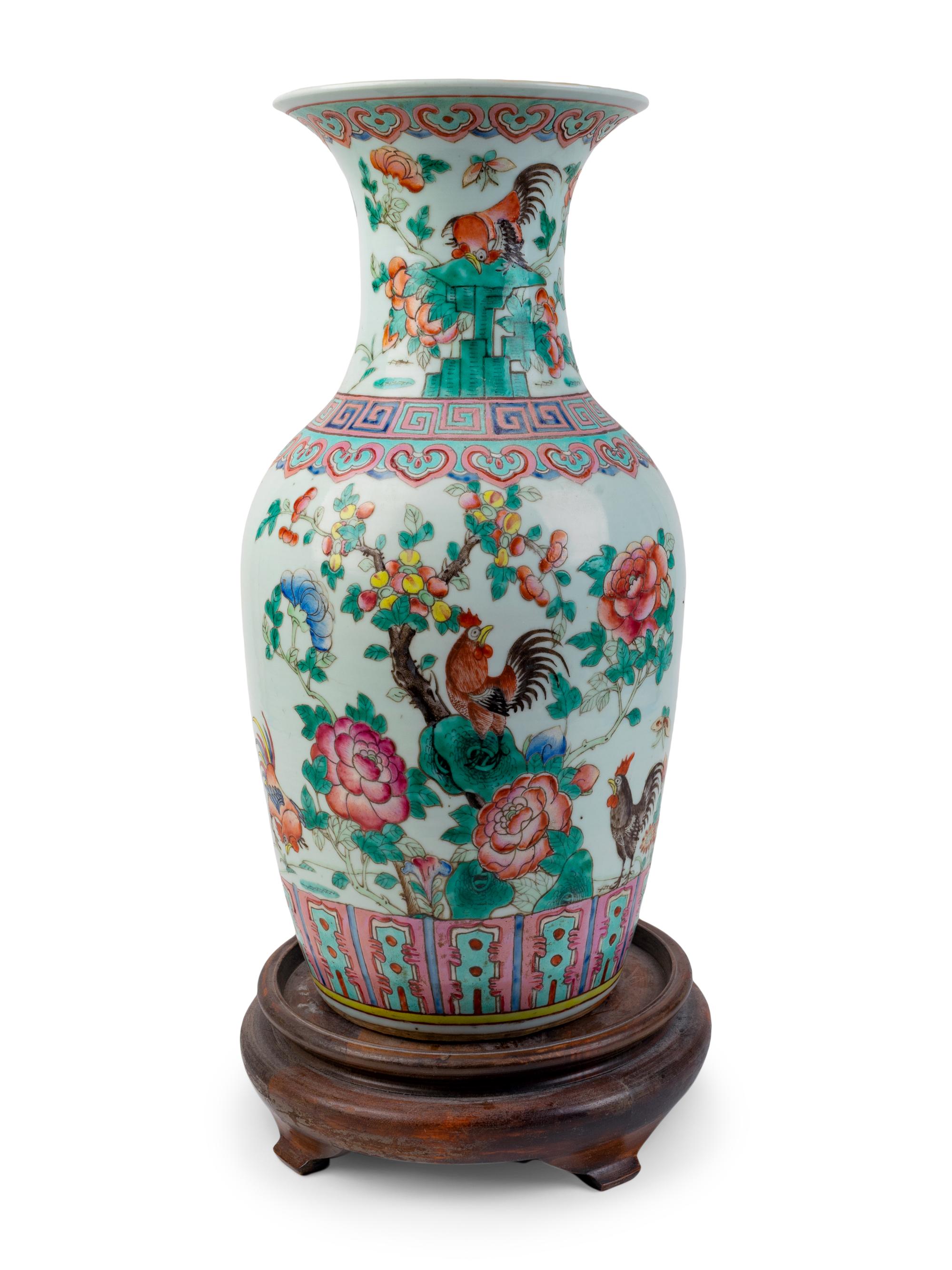 A Chinese Famille Rose Porcelain Rooster Vase — 19TH CENTURY