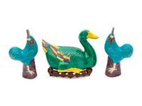 A Group of Chinese Porcelain Roosters and a Duck