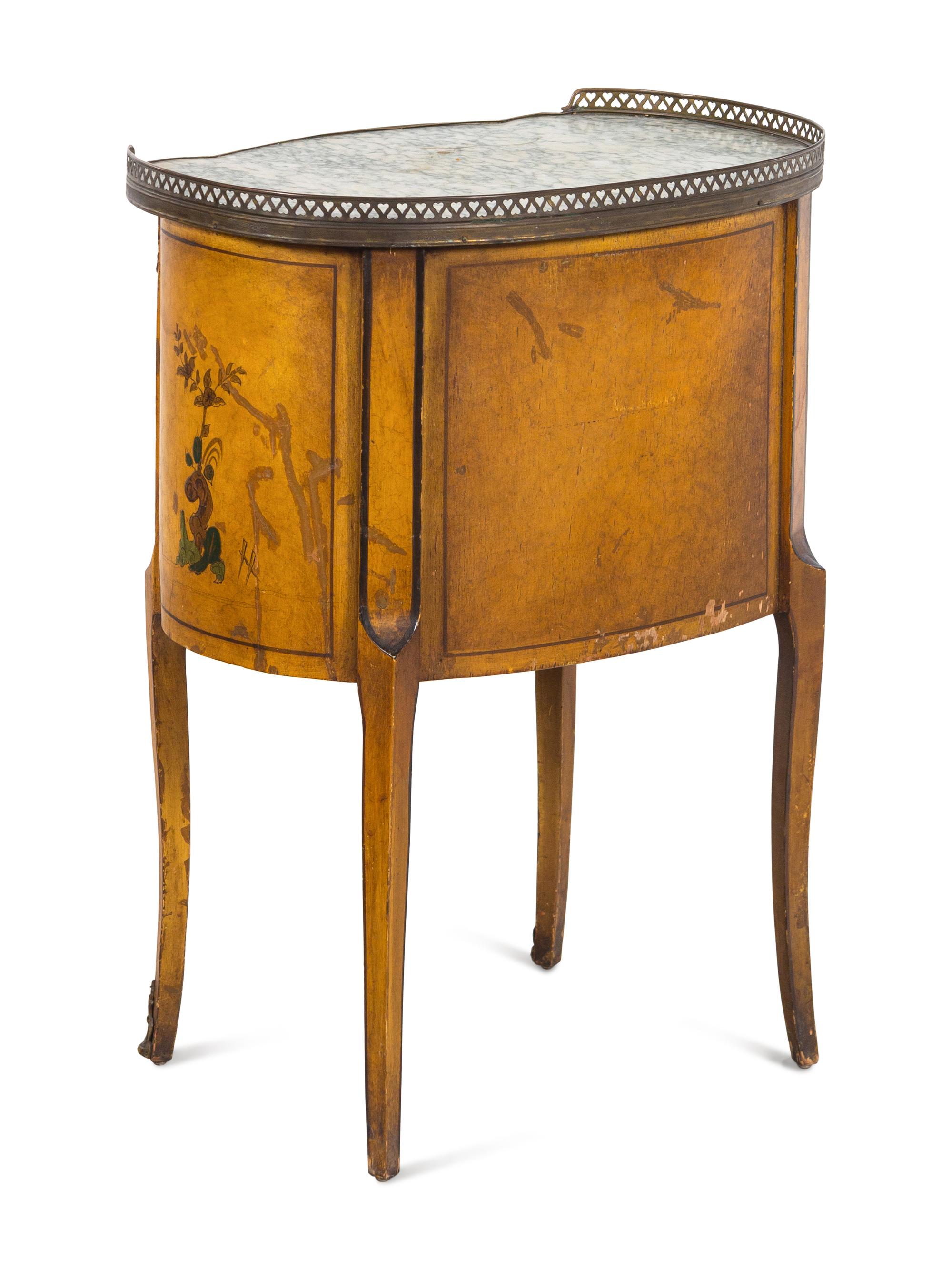 A Louis XV Style Chinoiserie Decorated Marble-Top Small Commode