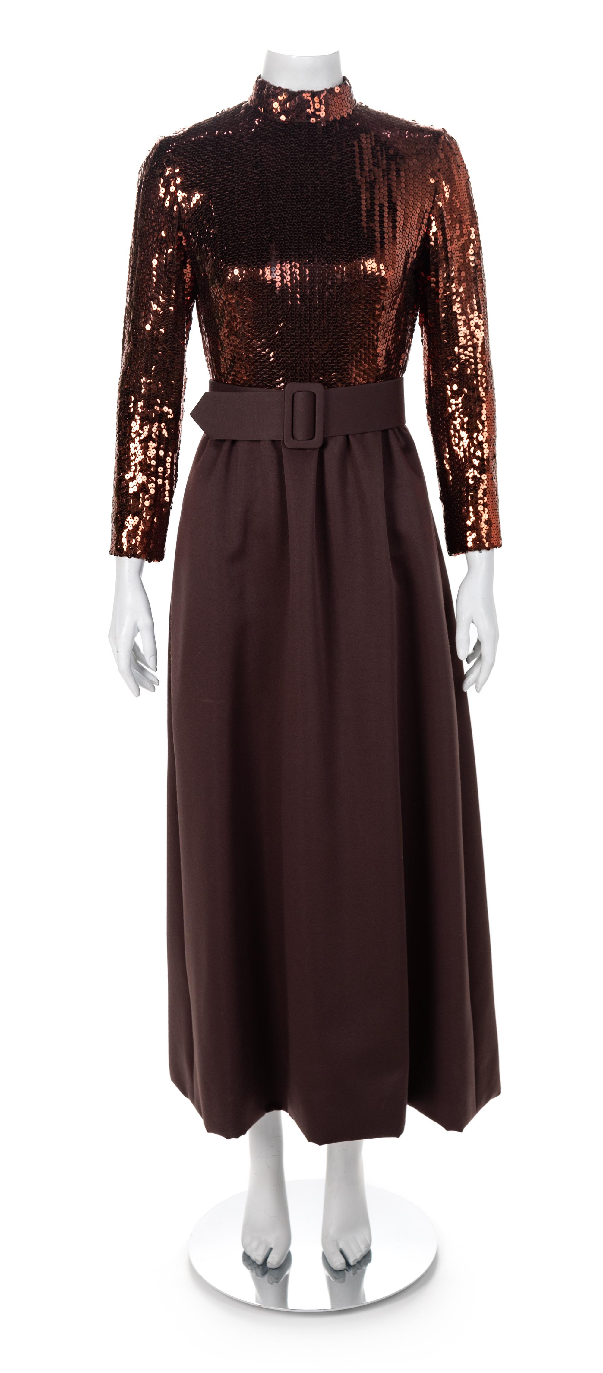 Traina Brown Silk and Sequin Bodice, 1960-70s Size label: 8