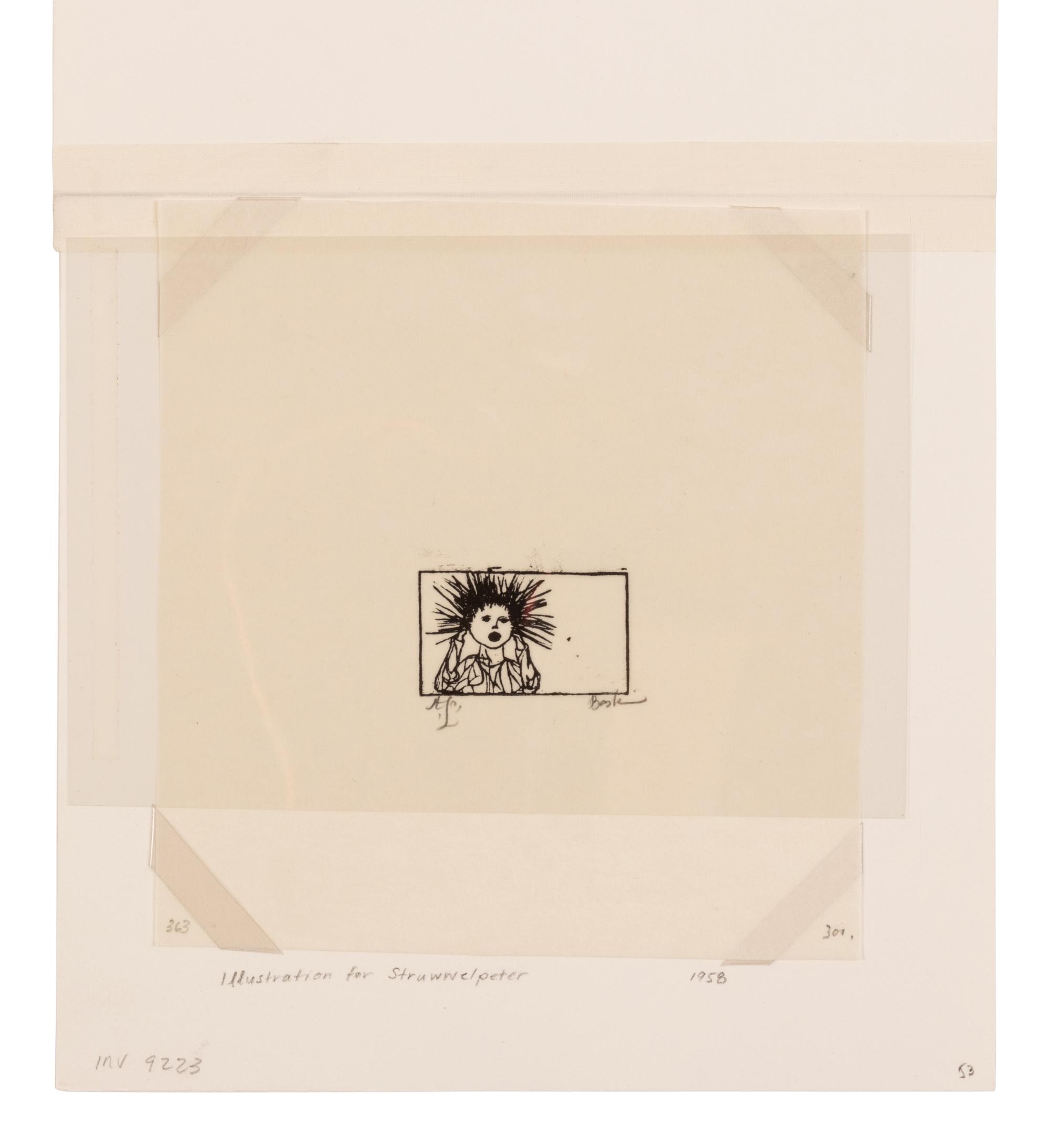 [CHILDREN'S BOOKS - STRUWWELPETER]. BASKIN, Leonard (1922-2000), illustrator. An original signed linocut by Baskin for Struwwelpeter .