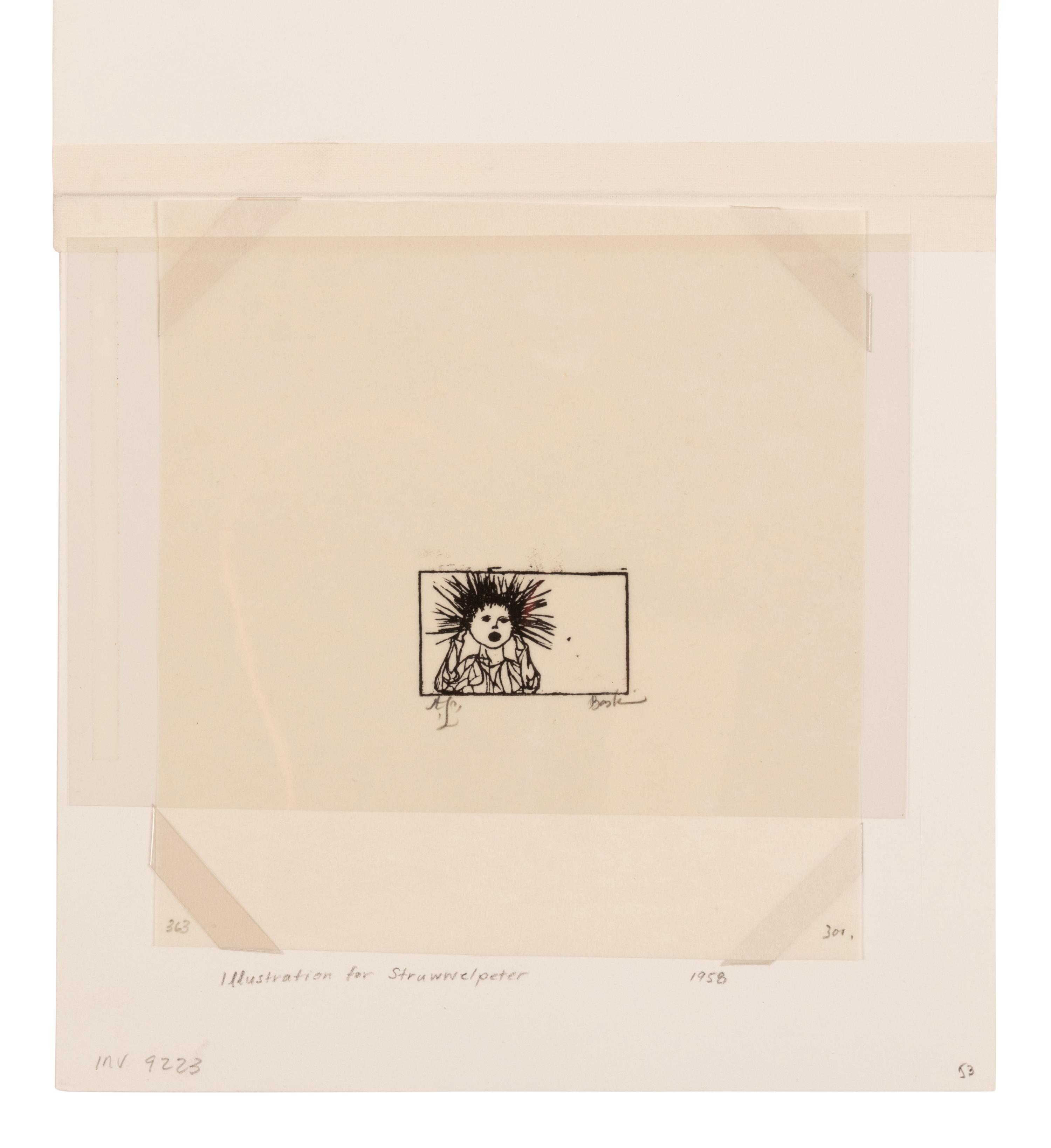 [CHILDREN'S BOOKS - STRUWWELPETER]. BASKIN, Leonard (1922-2000), illustrator. An original signed linocut by Baskin for Struwwelpeter .