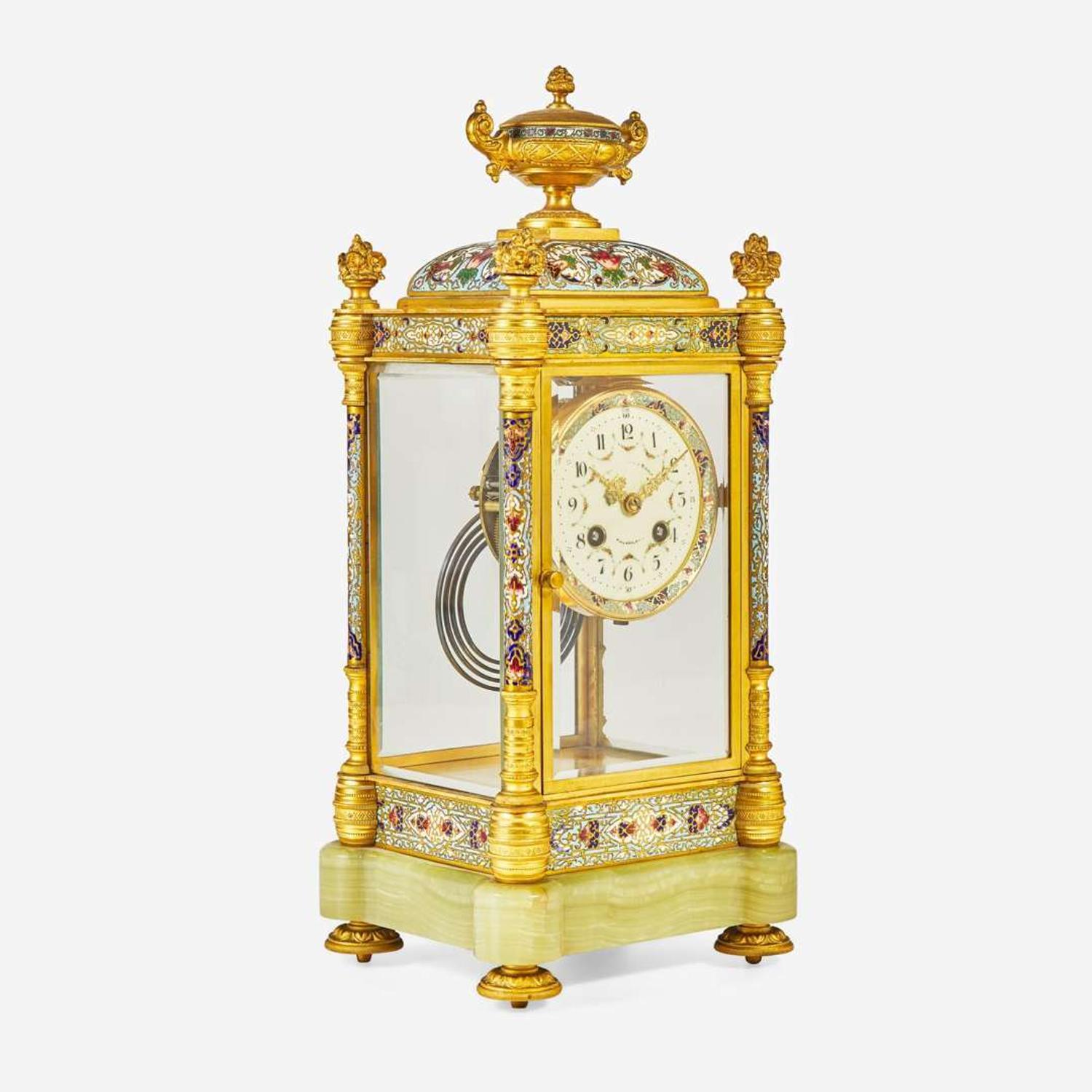 A French cloisonné enamel, gilt bronze, and onyx mantel clock Couaillet Frères, France, retailed by Bailey Banks & Biddle, Philadelphia, PA, circa 1900