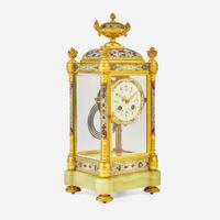 A French cloisonné enamel, gilt bronze, and onyx mantel clock Couaillet Frères, France, retailed by Bailey Banks & Biddle, Philadelphia, PA, circa 1900