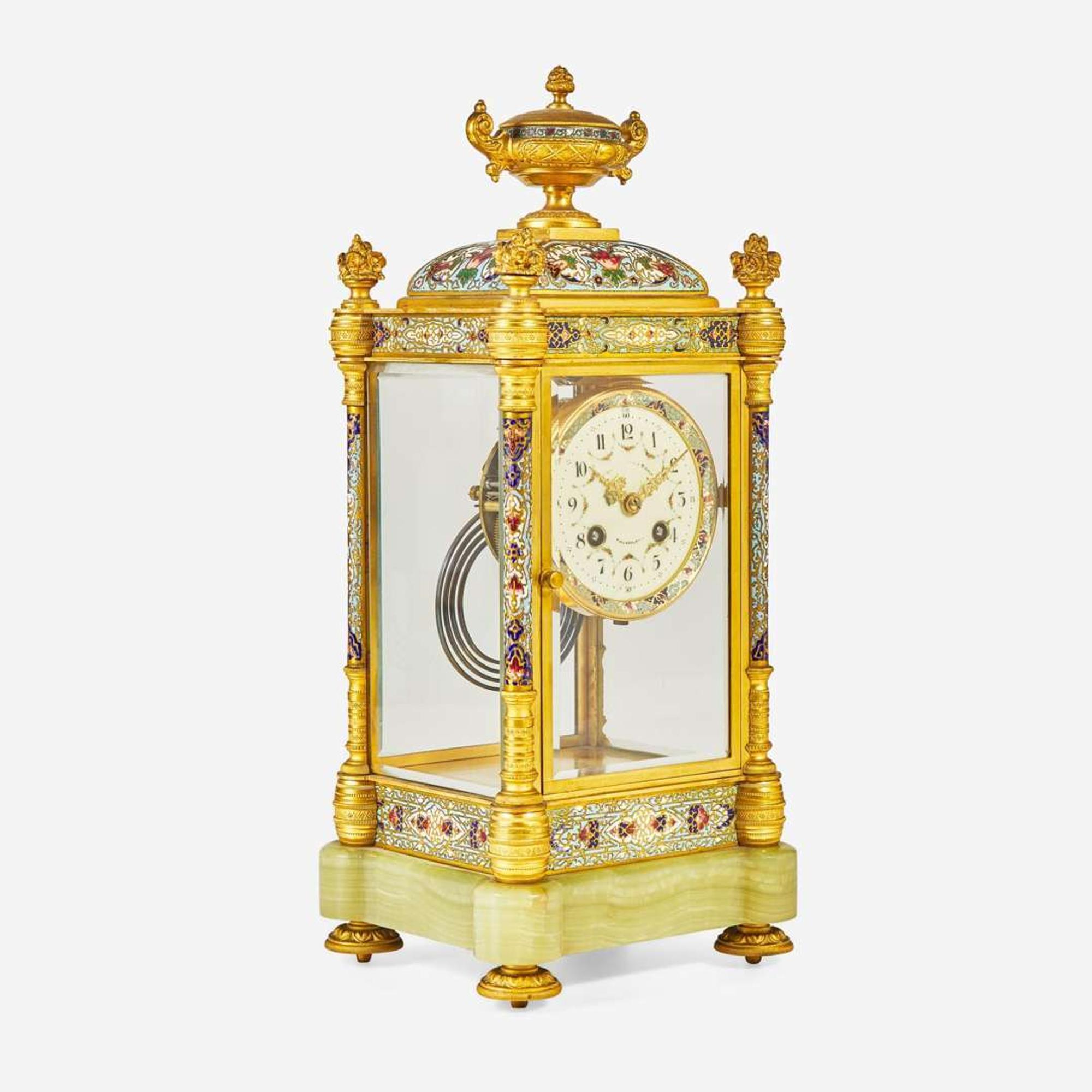 A French cloisonné enamel, gilt bronze, and onyx mantel clock Couaillet Frères, France, retailed by Bailey Banks & Biddle, Philadelphia, PA, circa 1900