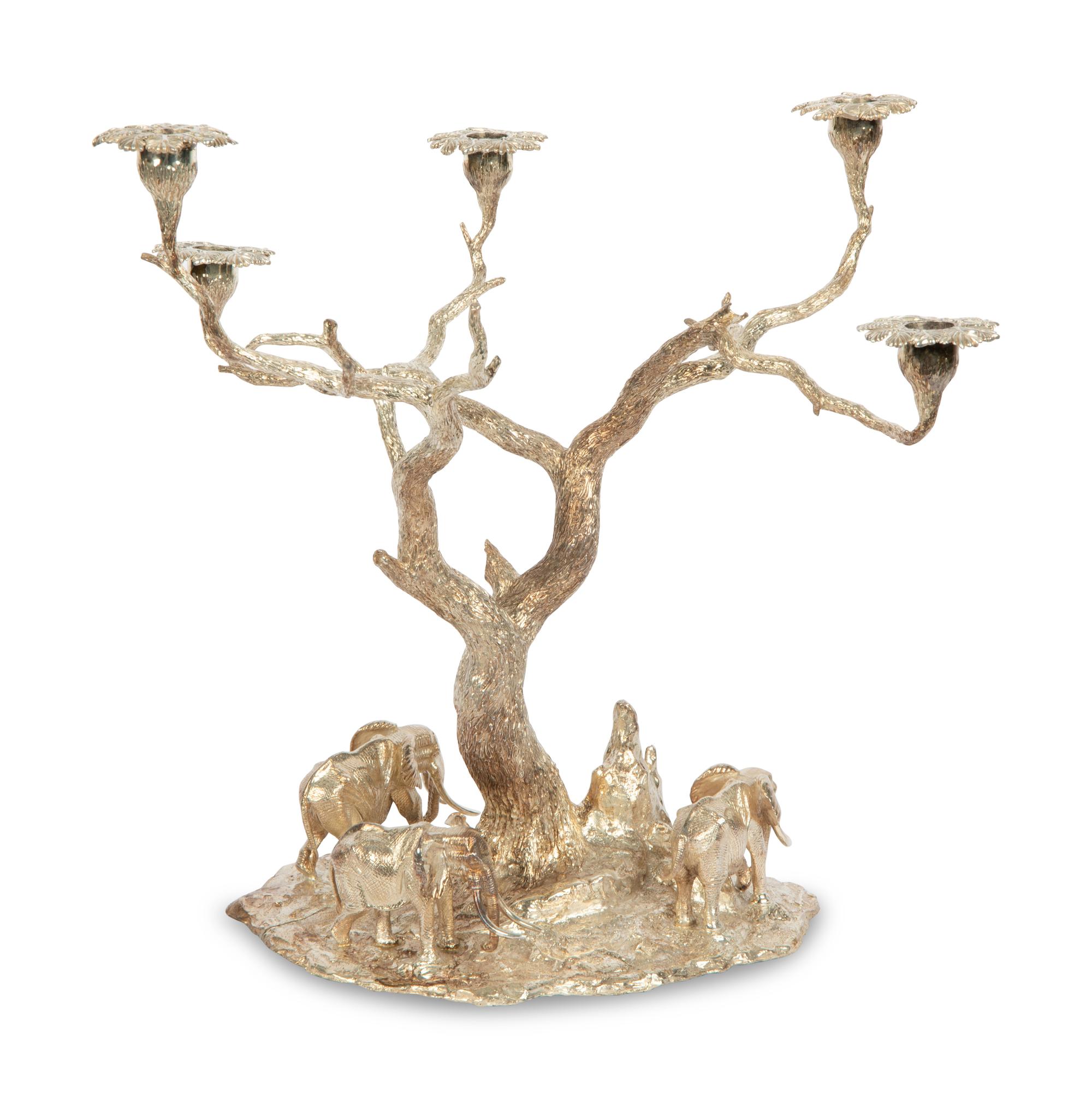 A Patrick Mavros Silver Tree of Lights Five-Light Candelabra