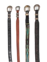 A Collection of Four Western Belts with Silver Ranger Sets Length of belt 39 - 40 inches.