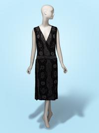 Haute Couture Black Beaded Wrap Dress, c. 1920's