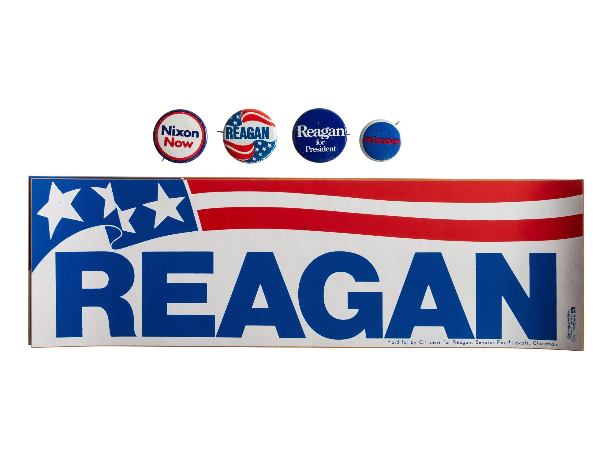[POLITICS] Including prints of Presidents' homes, campaign buttons and bumpers stickers for Reagan, quotes from Thomas Jefferson, and more.