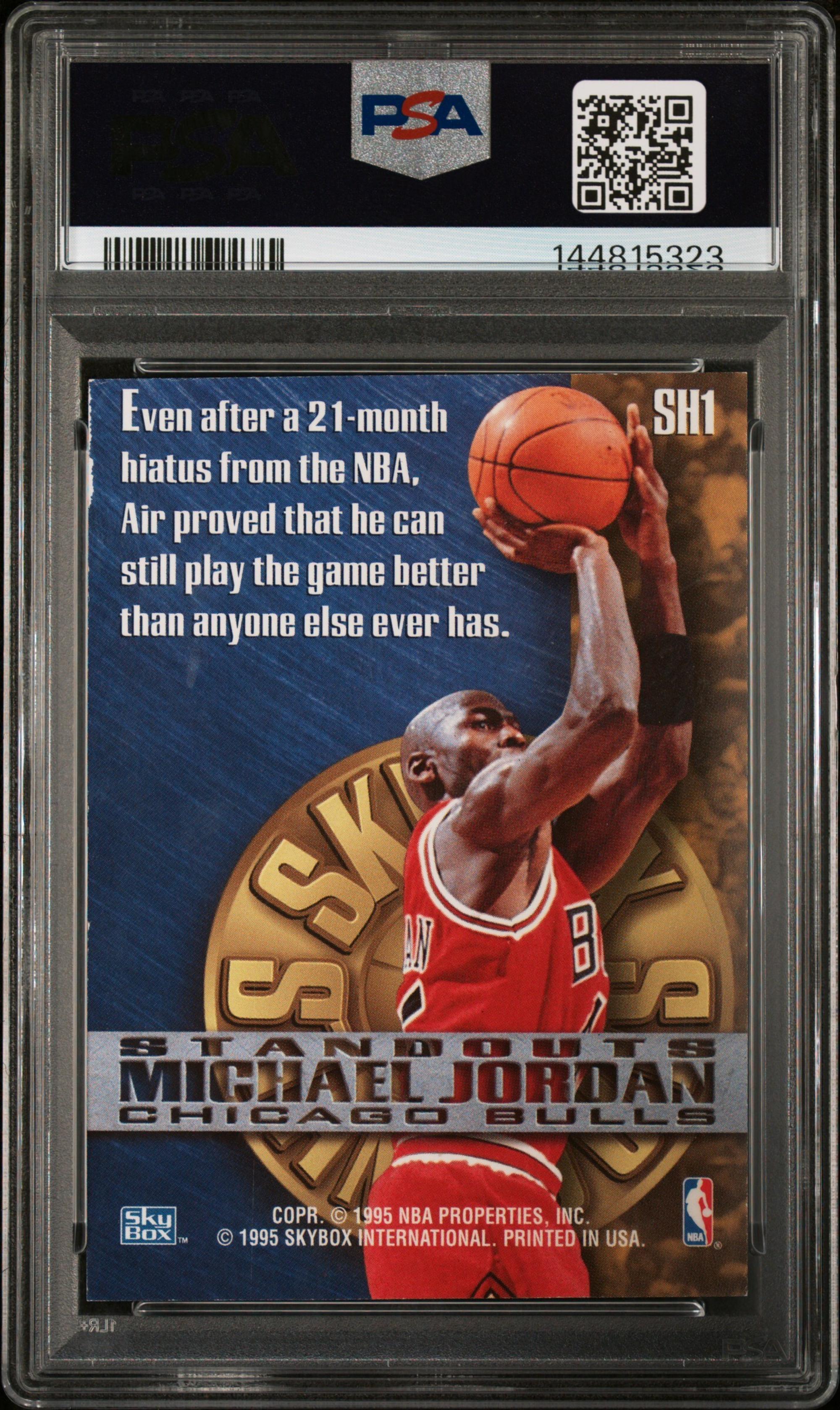 A 1995 Skybox Premium Michael Jordan Standouts Hobby Basketball Card No. SH1 (PSA 7 NM)
