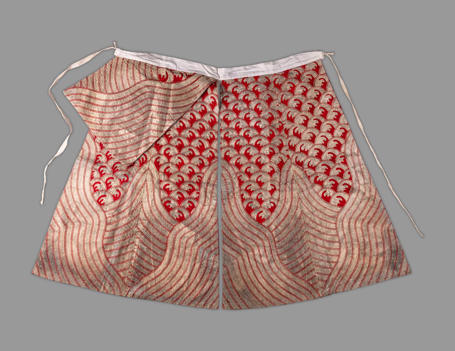 An Unusual Chinese Red and Silver Embroidered Silk Skirt