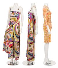 Five Emilio Pucci Items: One Dress with Belt, One Jumpsuit, One Handkerchief, and One Bag, 1960s