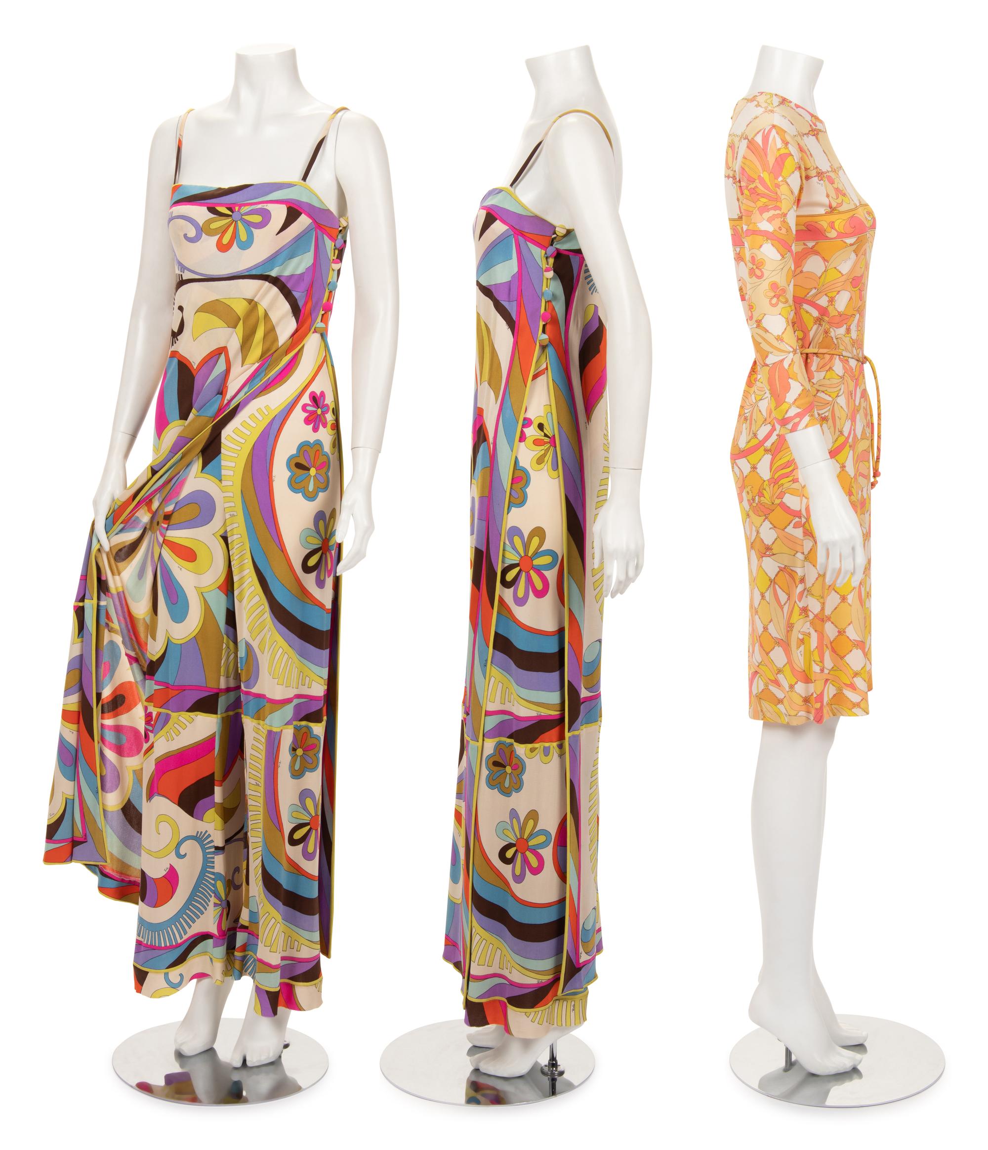 Five Emilio Pucci Items: One Dress with Belt, One Jumpsuit, One Handkerchief, and One Bag, 1960s
