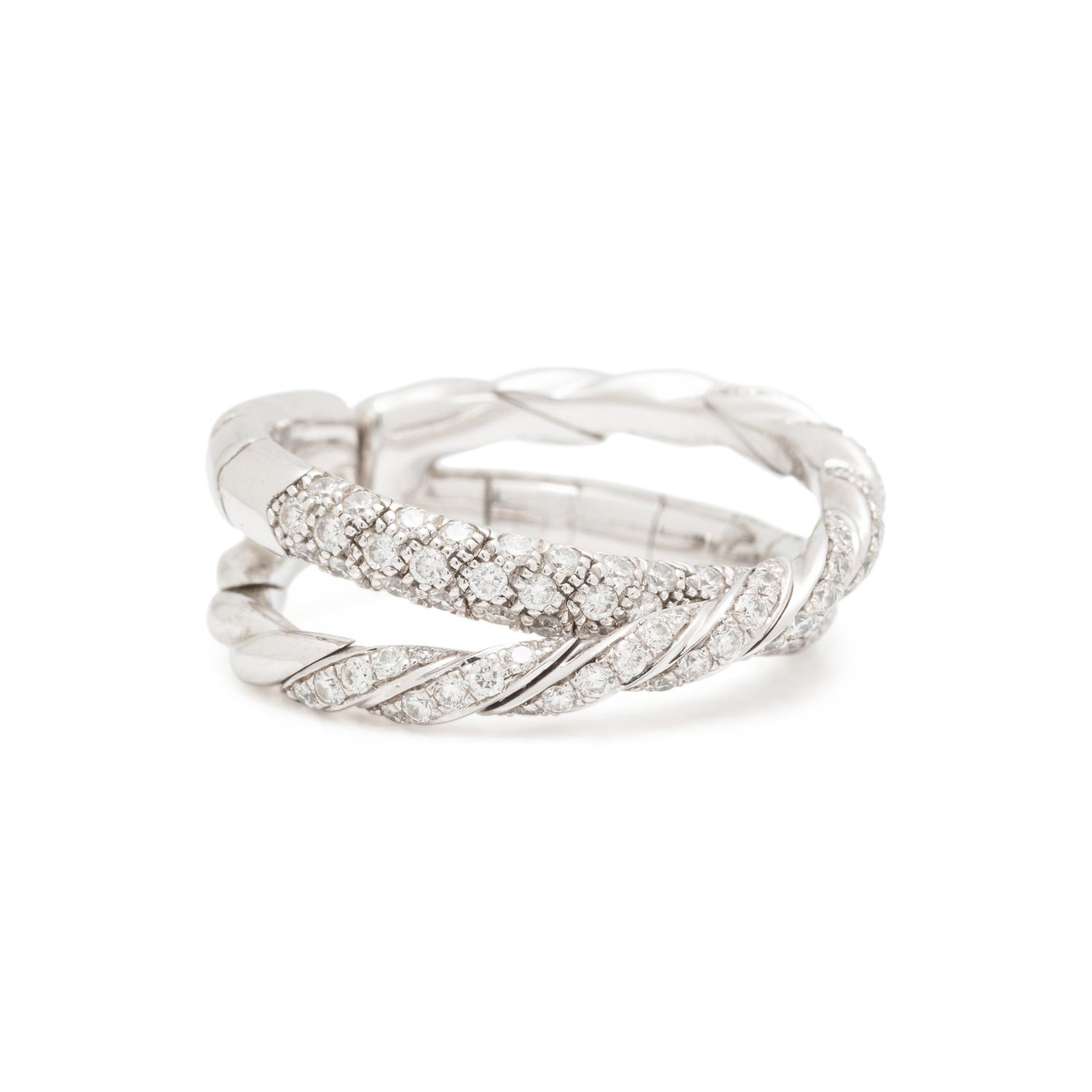DAVID YURMAN, WHITE GOLD AND DIAMOND 'SCULPTED CABLE FLEX TWO ROW' RING