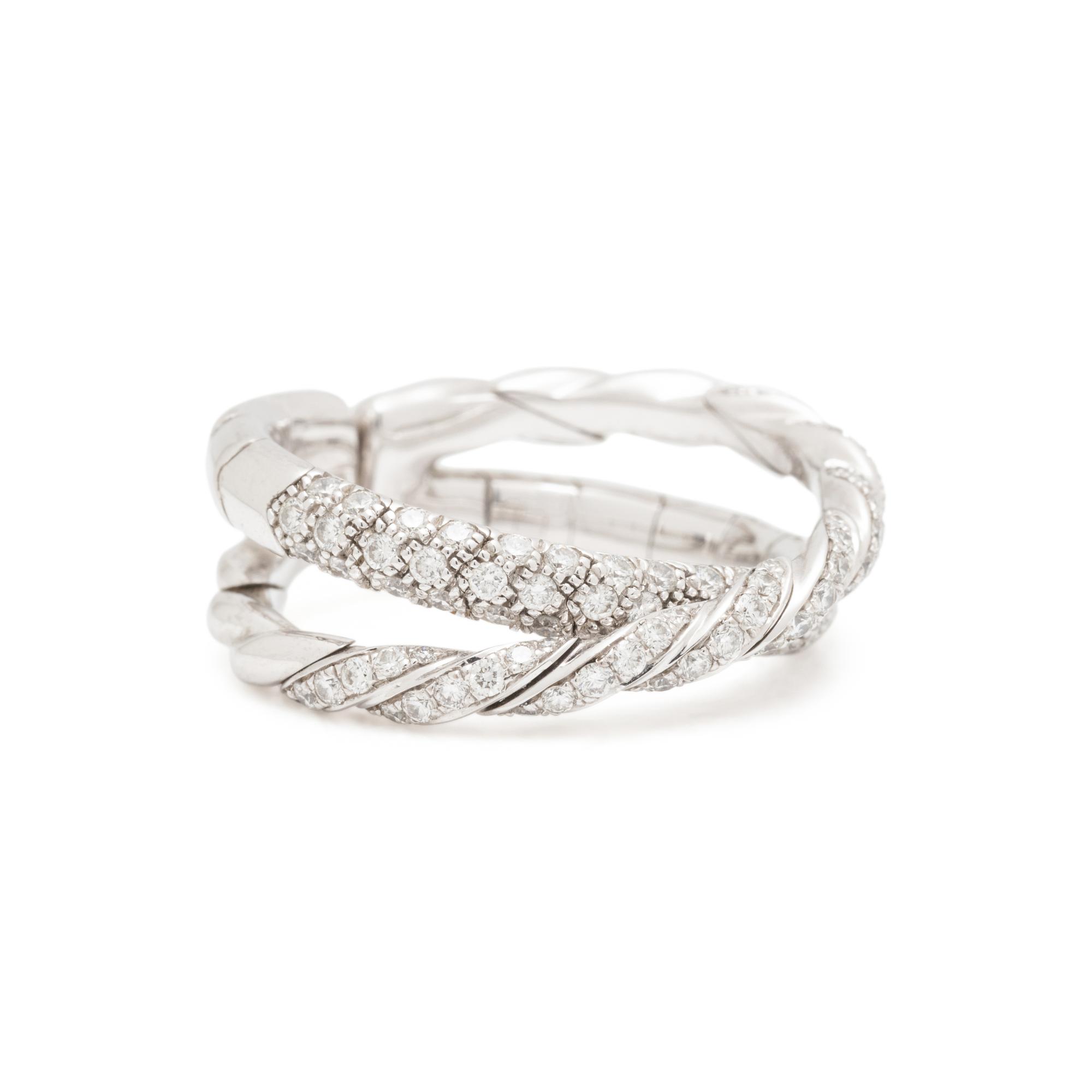 DAVID YURMAN, WHITE GOLD AND DIAMOND 'SCULPTED CABLE FLEX TWO ROW' RING