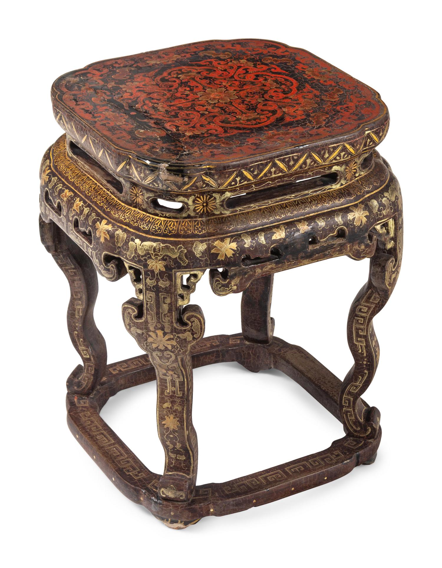 A Pair of Chinese Export Black Lacquer and Parcel-Gilt Low Tables