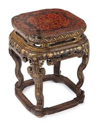 A Pair of Chinese Export Black Lacquer and Parcel-Gilt Low Tables