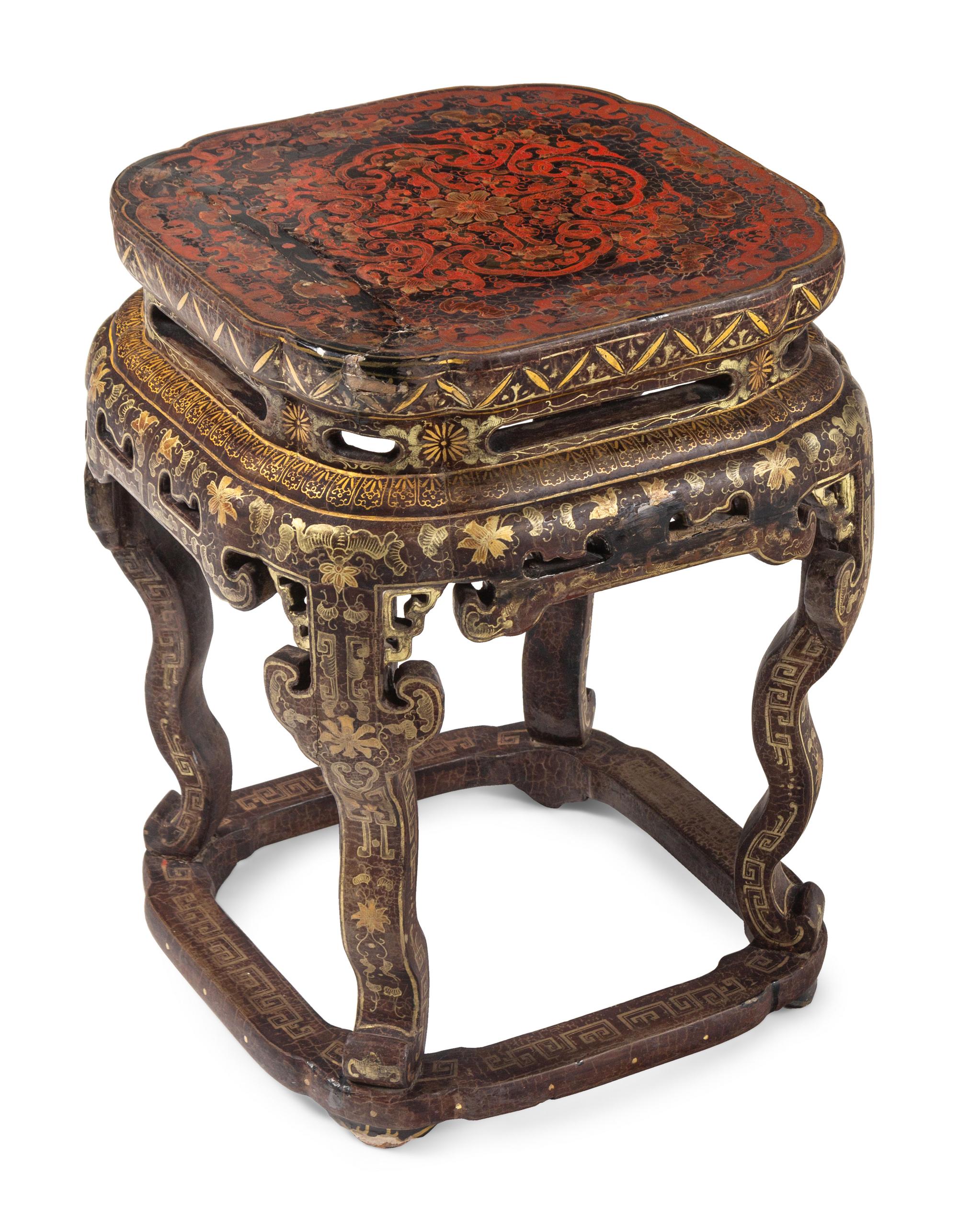 A Pair of Chinese Export Black Lacquer and Parcel-Gilt Low Tables