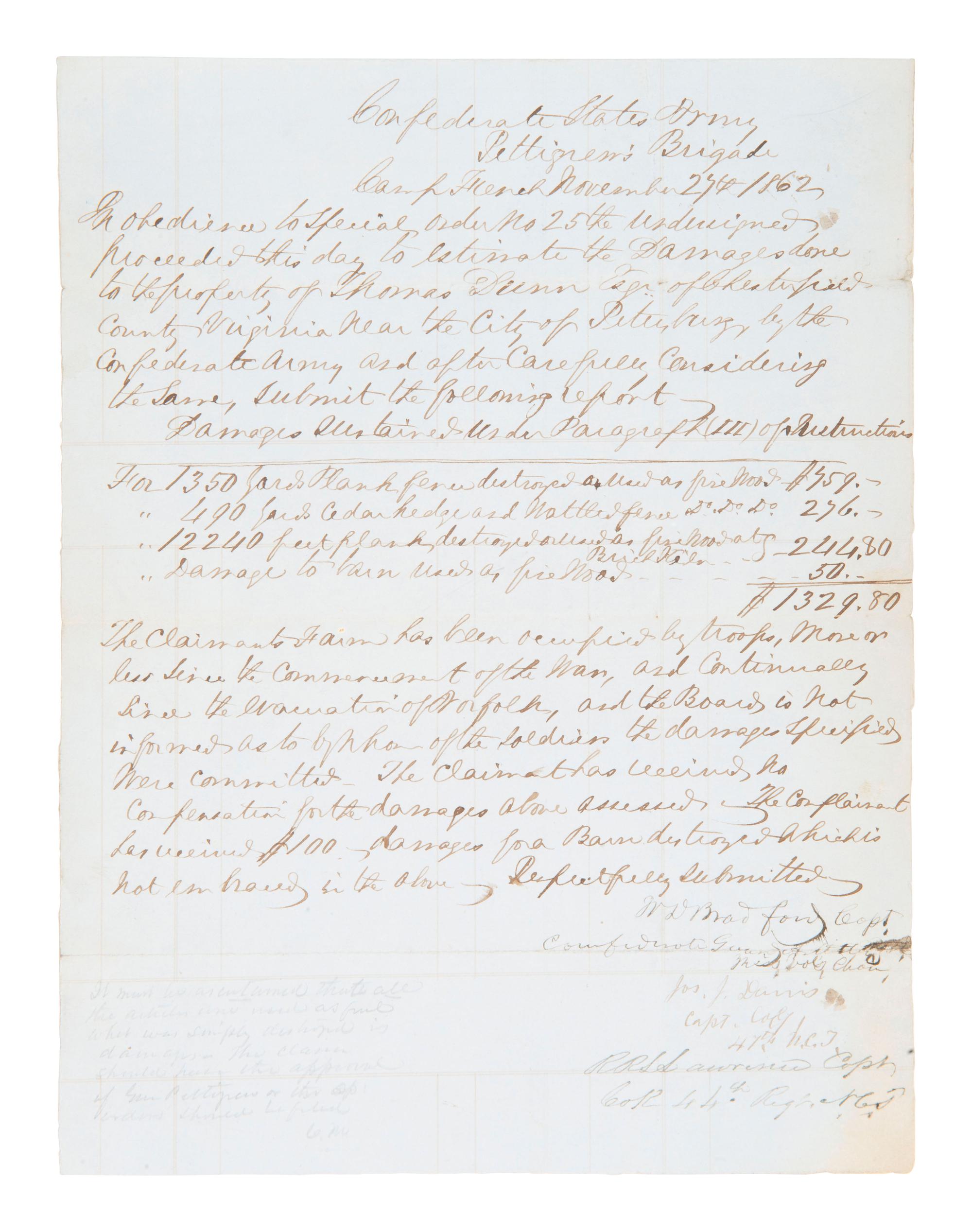 [CIVIL WAR] CSA doc sgn'd by capt. of brigade that went farthest into enemy line at Pickett's Charge