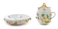 A Meissen Porcelain Schneeballen Covered Cup and Saucer Height of cup 4 1/2 inches. — 19TH/20TH CENTURY