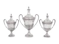 A Set of Three English Silver Covered Urns