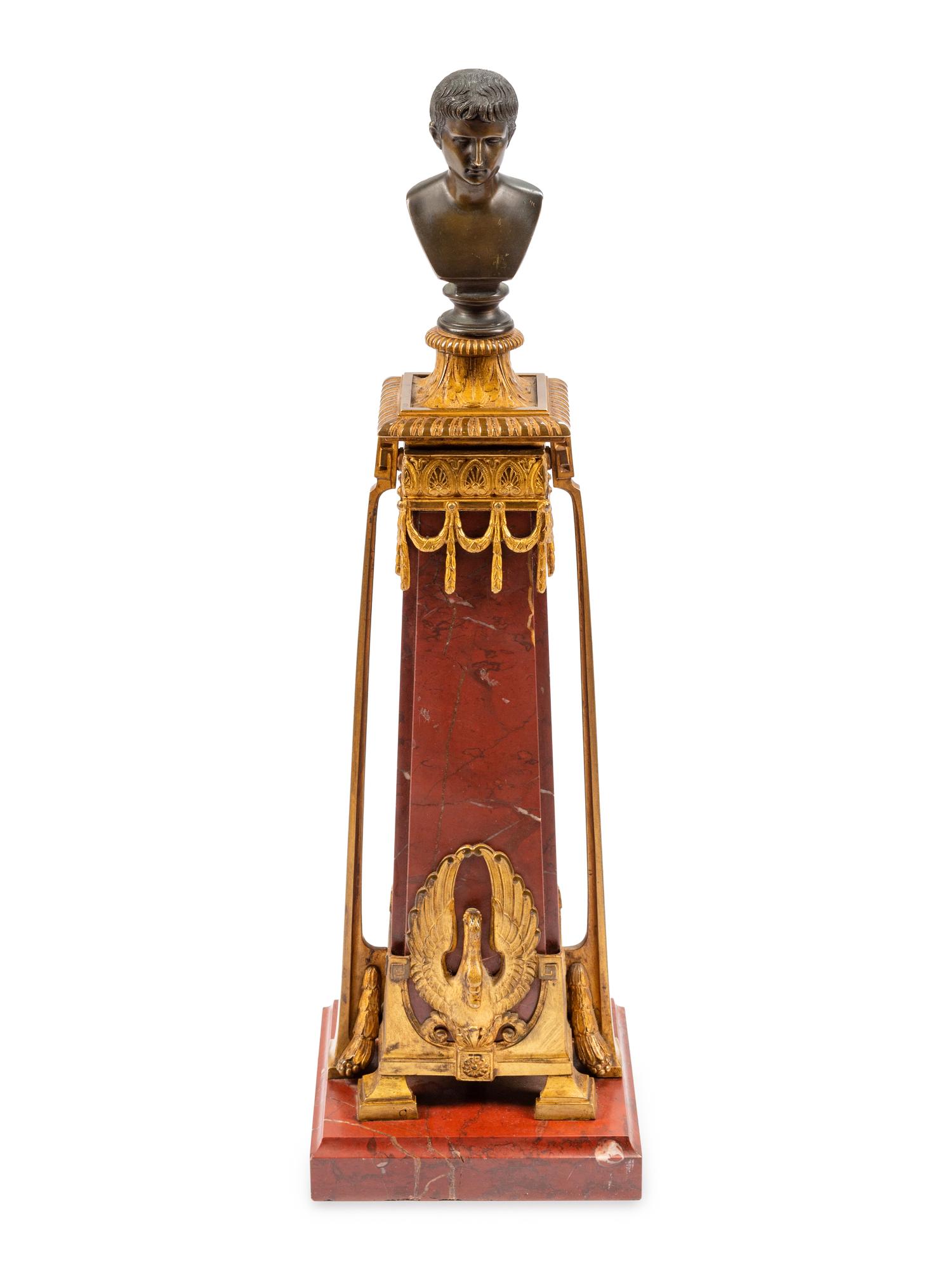 A Grand Tour Bronze and Patinated Metal Mounted Marble Table Ornament