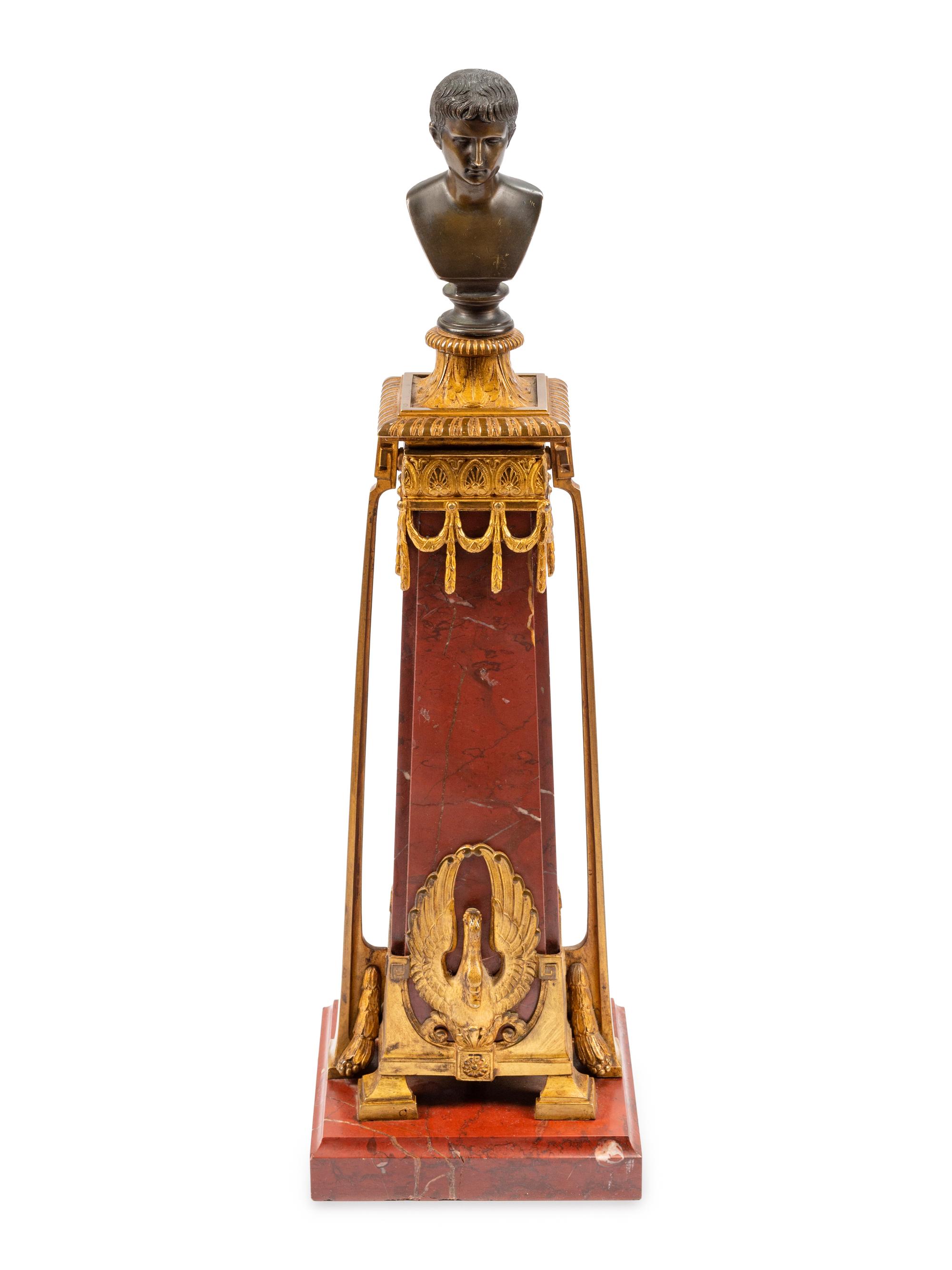 A Grand Tour Bronze and Patinated Metal Mounted Marble Table Ornament