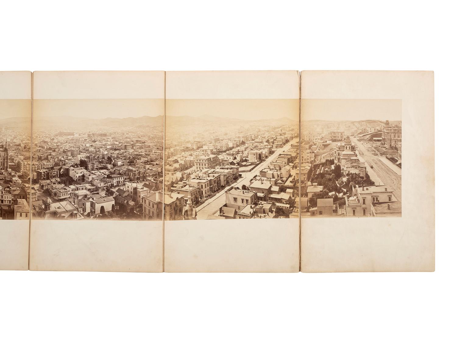 (SAN FRANCISCO.) MUYBRIDGE, Eadweard, photographer. Panorama of San Francisco from California St. Hill . San Francisco, CA: Morse’s Gallery, 1877. 11-panel albumen photograph panorama.