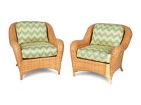 A Pair of Rattan Armchairs with Green Seat and Back Cushions — 20TH/21ST CENTURY