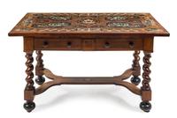 A Louis XIII Style Marquetry and Walnut Table Height 29 1/2 x width 51 1/2 x depth 31 1/2 inches. — 19TH CENTURY