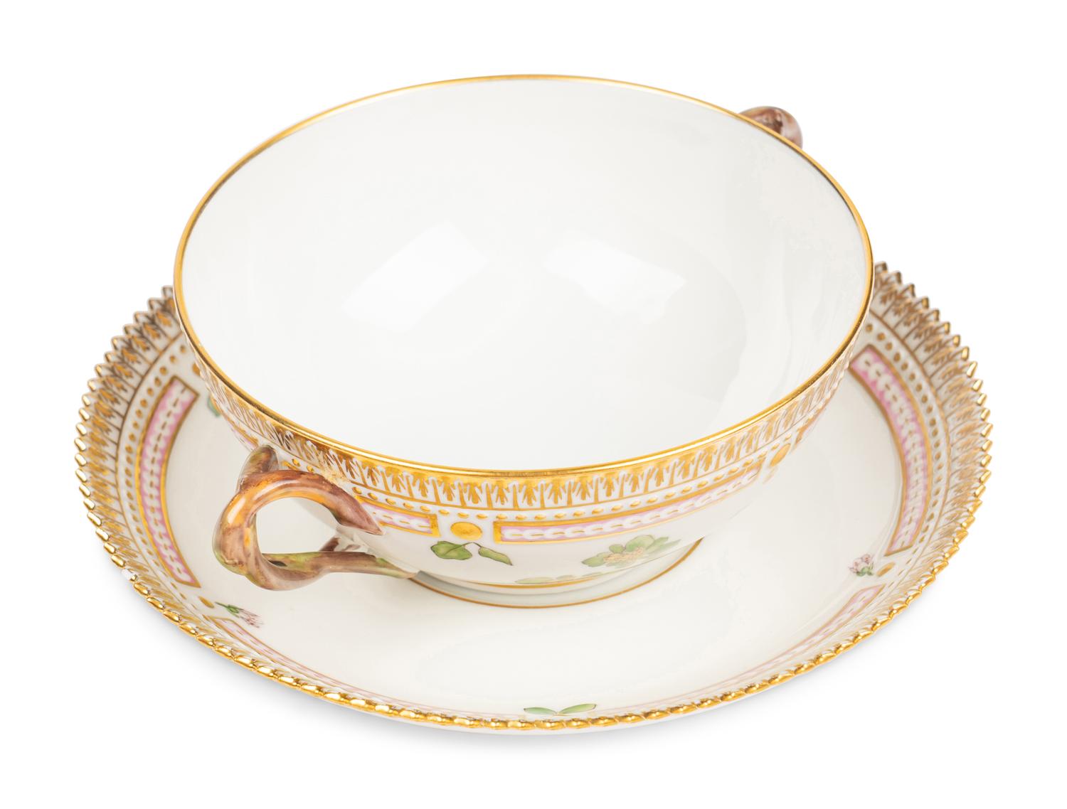 A Set of Royal Copenhagen Flora Danica Porcelain Cream Soup Bowls and Underplates