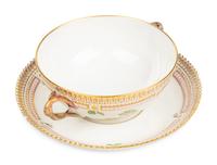 A Set of Royal Copenhagen Flora Danica Porcelain Cream Soup Bowls and Underplates