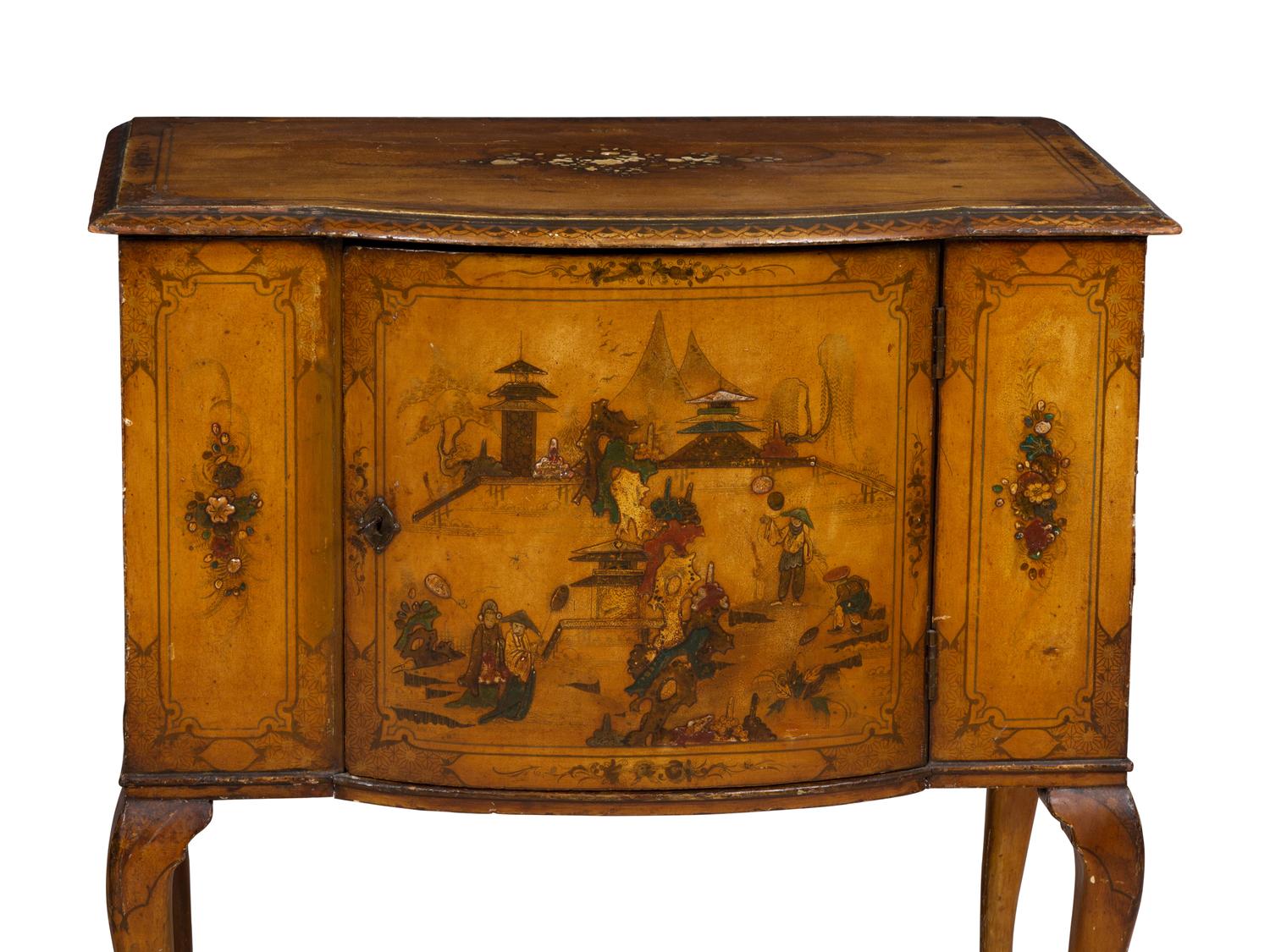 A Pair of Georgian Style Ochre Japanned Bedside Cabinets