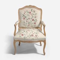 With Embroidered Upholstery by Erica Wilson (American, 1928-2011) Louis XV Style Fauteuil, USA, 20th century