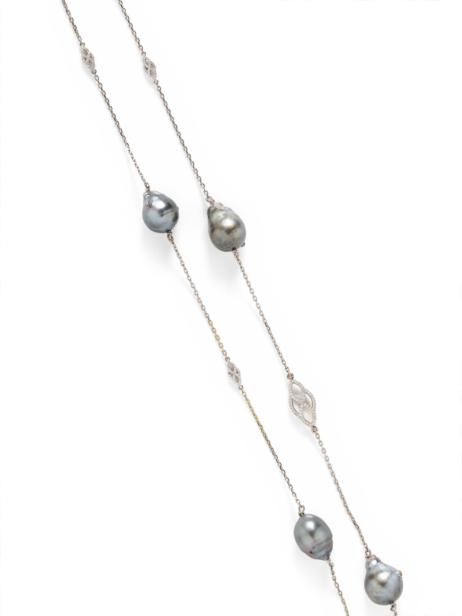 CULTURED TAHITIAN PEARL AND DIAMOND NECKLACE