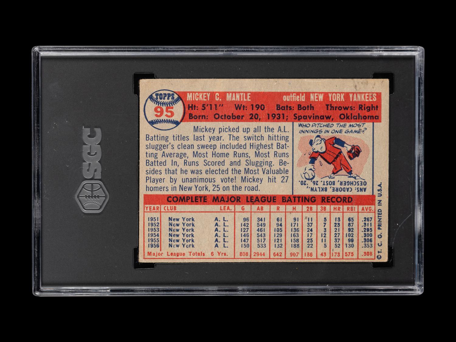 A 1957 Topps Mickey Mantle Baseball Card No. 95 (SGC 3.5 VG+)