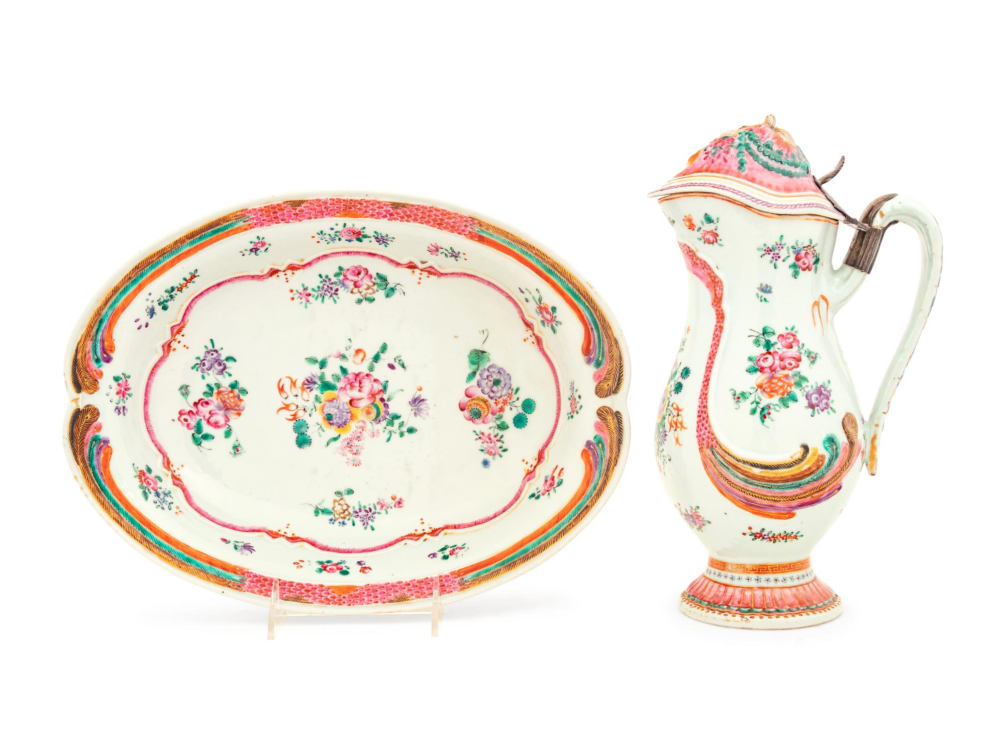 A Chinese Export Famille Rose Porcelain Pitcher and Basin