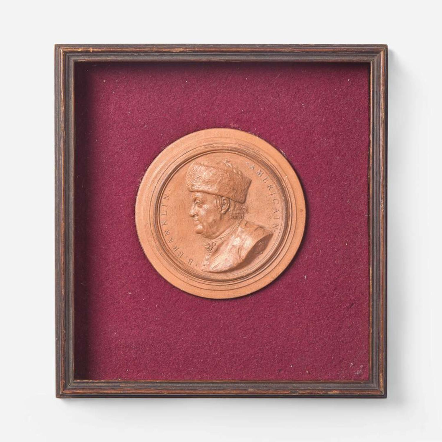 Jean-Baptiste Nini (Italian, 1717-1786) A Terracotta Portrait Medallion of Benjamin Franklin (1706-1790), France, dated "1777"