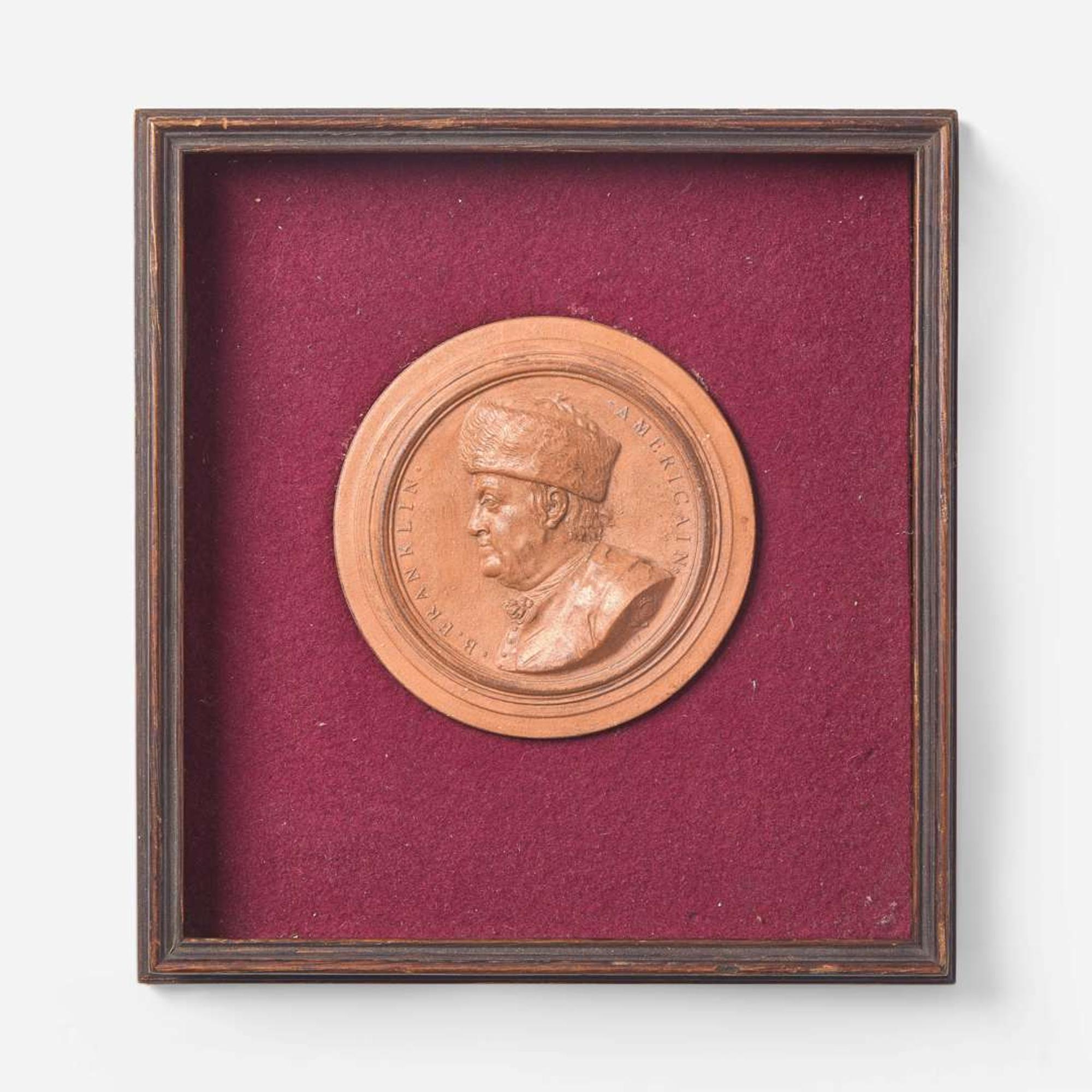 Jean-Baptiste Nini (Italian, 1717-1786) A Terracotta Portrait Medallion of Benjamin Franklin (1706-1790), France, dated "1777"