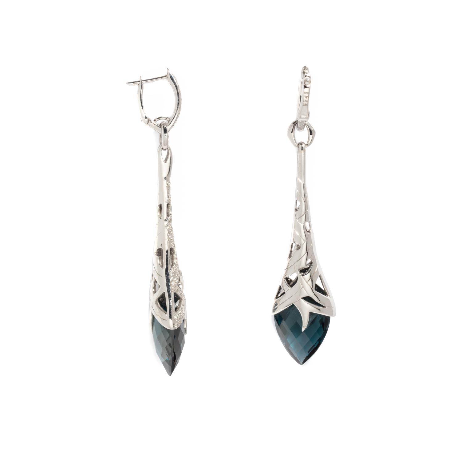 STEPHEN WEBSTER, WHITE GOLD, BLUE TOPAZ, AND DIAMOND 'THORN' EARRINGS